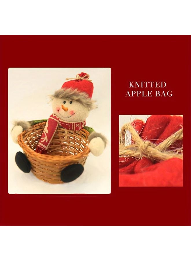 1pc Festive Christmas Candy Basket With Santa Hat Scarf Red Checkered Fabric - Image 3